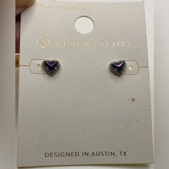 KENDRA SCOTT Ari Heart 14k Genuine Stone Deep Purple Oil Slick Earrings NEW NWT - Picture 1 of 4